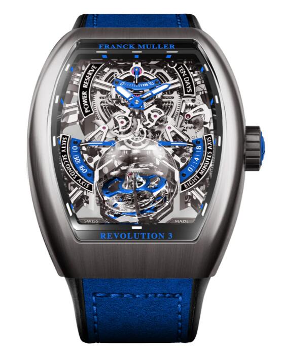 Franck Muller Vanguard Revolution 3 Skeleton Titanium - Blue Review Replica Watch Cheap Price V50 REV 3 PR SQT BR (BL)